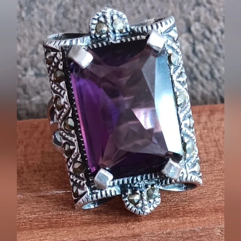 925 Silver Purple Crystal Ring